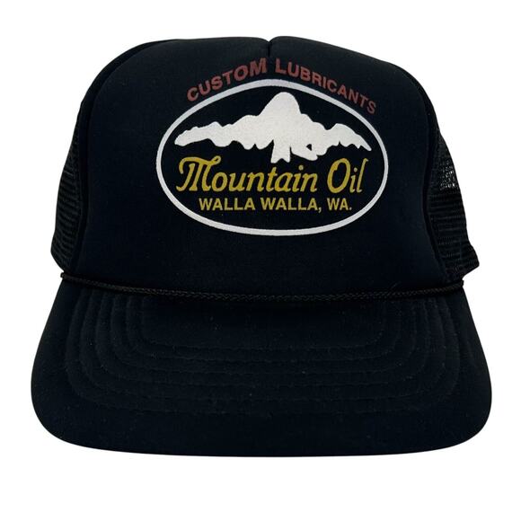 Mountain Oil Custom Lubricants Walla Walla Wa Hat Vtg Black Snapback Trucker Cap - Picture 1 of 8